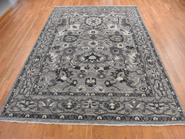 9'1" x 12'6" New Hand Knotted Grey Wool Rectangle Oriental Rug - MOA10280851