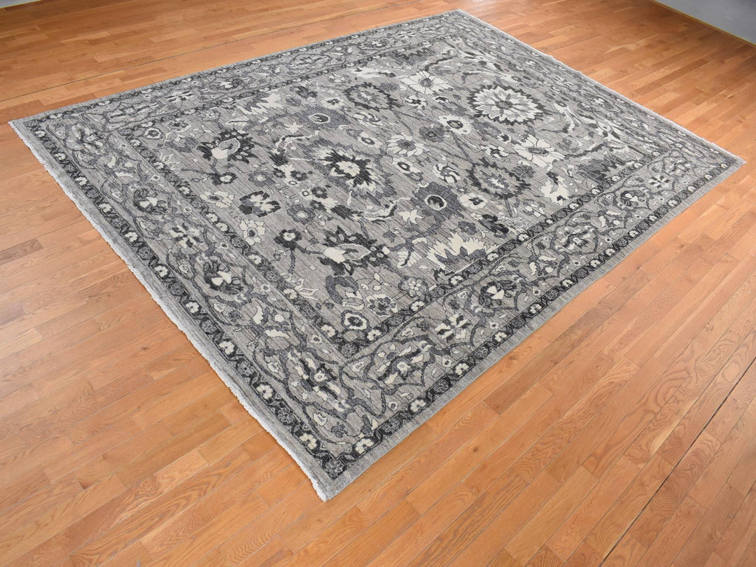 9'1" x 12'6" New Hand Knotted Grey Wool Rectangle Oriental Rug - MOA10280851