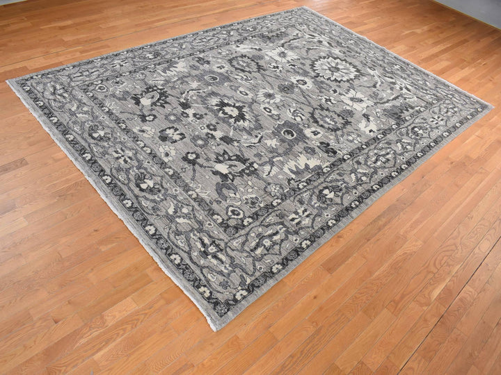 9'1" x 12'6" New Hand Knotted Grey Wool Rectangle Oriental Rug - MOA10280851