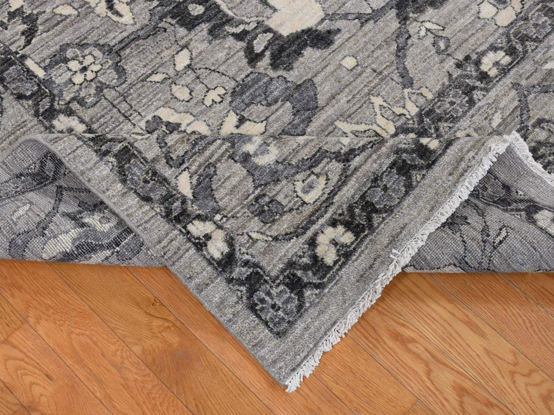 9'1" x 12'6" New Hand Knotted Grey Wool Rectangle Oriental Rug - MOA10280851