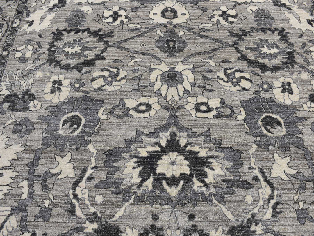 9'1" x 12'6" New Hand Knotted Grey Wool Rectangle Oriental Rug - MOA10280851