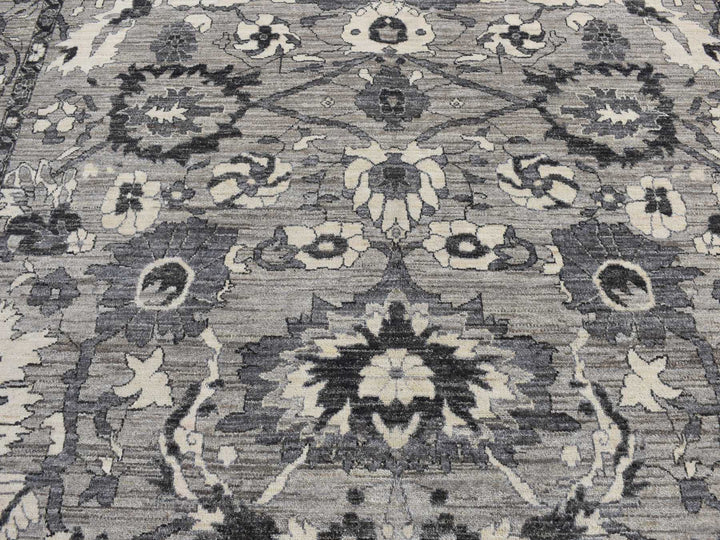 9'1" x 12'6" New Hand Knotted Grey Wool Rectangle Oriental Rug - MOA10280851