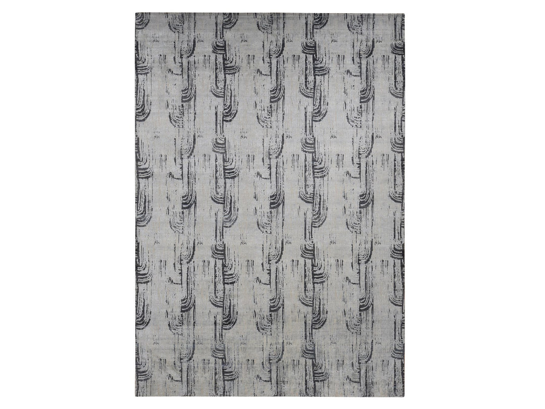 10'0" x 14'5" New Hand Knotted Grey Wool & Silk Rectangle Oriental Rug - MOA10280852