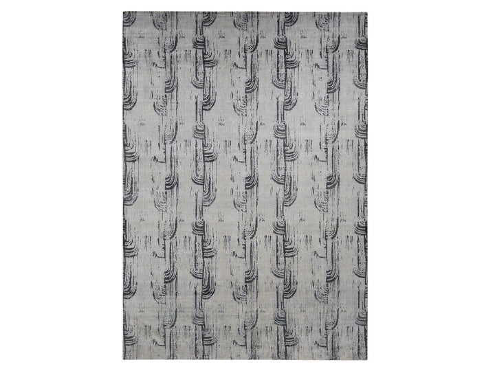 10'0" x 14'5" New Hand Knotted Grey Wool & Silk Rectangle Oriental Rug - MOA10280852