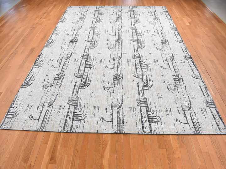 10'0" x 14'5" New Hand Knotted Grey Wool & Silk Rectangle Oriental Rug - MOA10280852