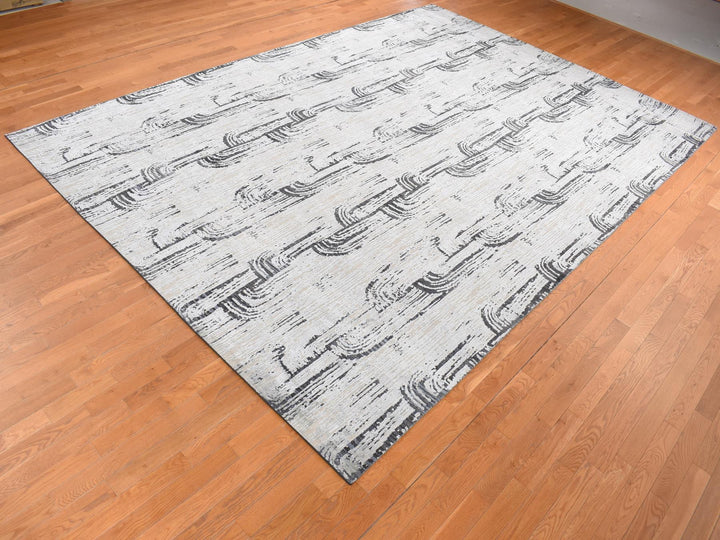10'0" x 14'5" New Hand Knotted Grey Wool & Silk Rectangle Oriental Rug - MOA10280852