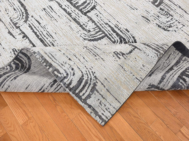 10'0" x 14'5" New Hand Knotted Grey Wool & Silk Rectangle Oriental Rug - MOA10280852