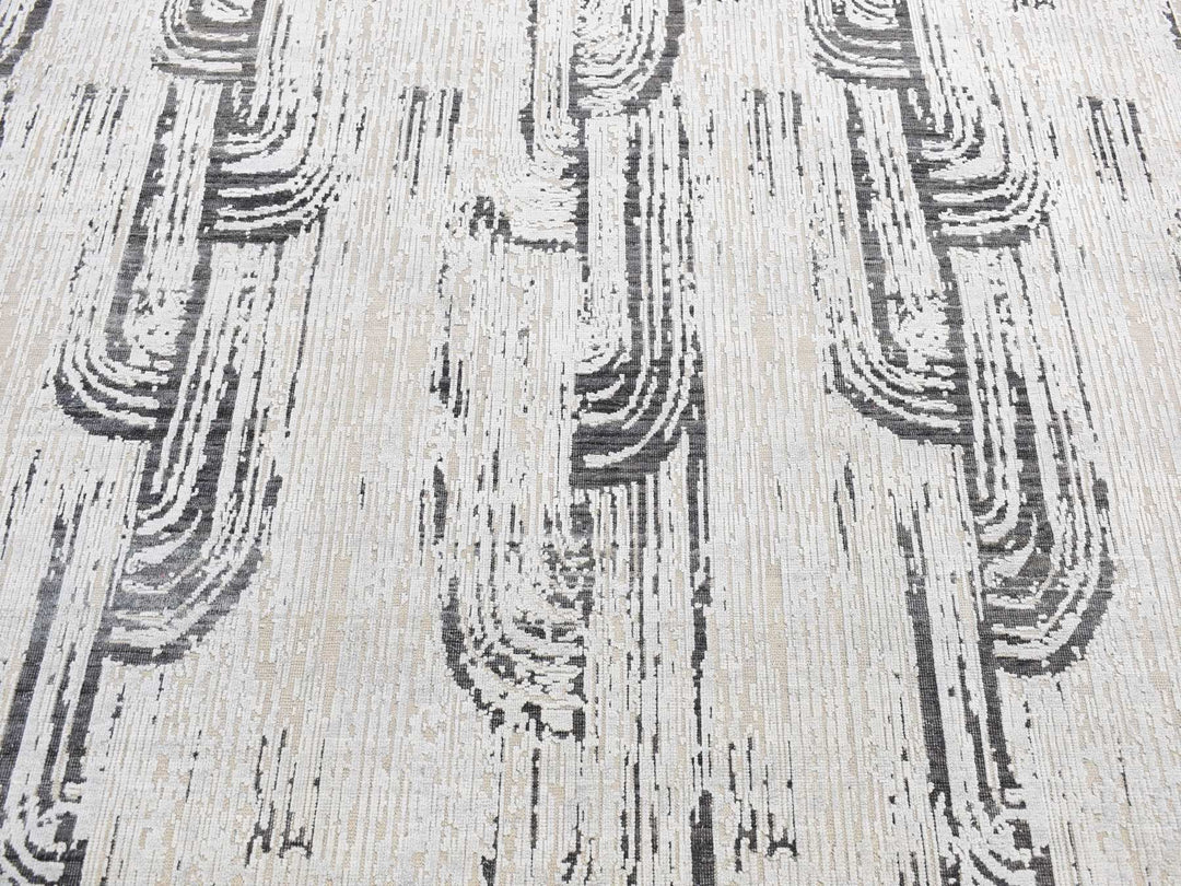 10'0" x 14'5" New Hand Knotted Grey Wool & Silk Rectangle Oriental Rug - MOA10280852