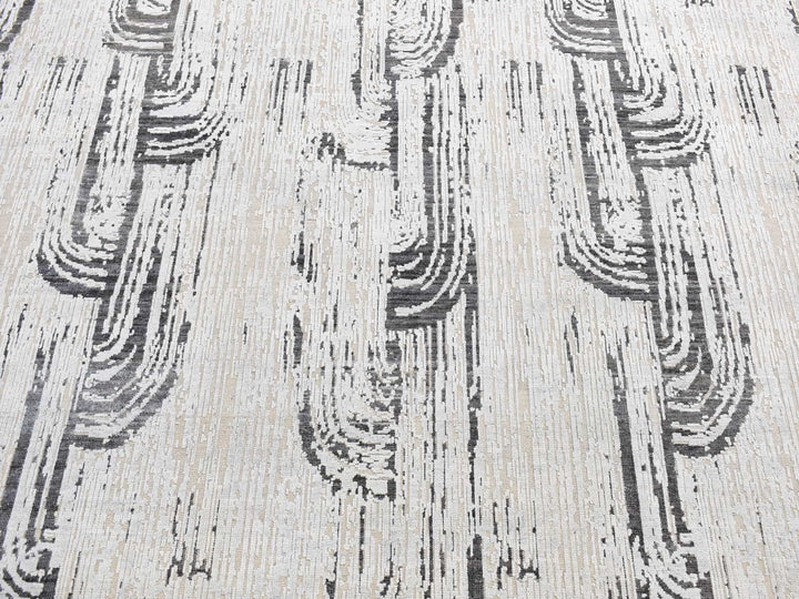 10'0" x 14'5" New Hand Knotted Grey Wool & Silk Rectangle Oriental Rug - MOA10280852
