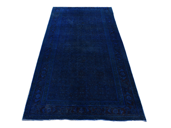 5'1" x 10'0" New Hand Knotted Blue Worn Wool Runner Oriental Rug - MOA10280860