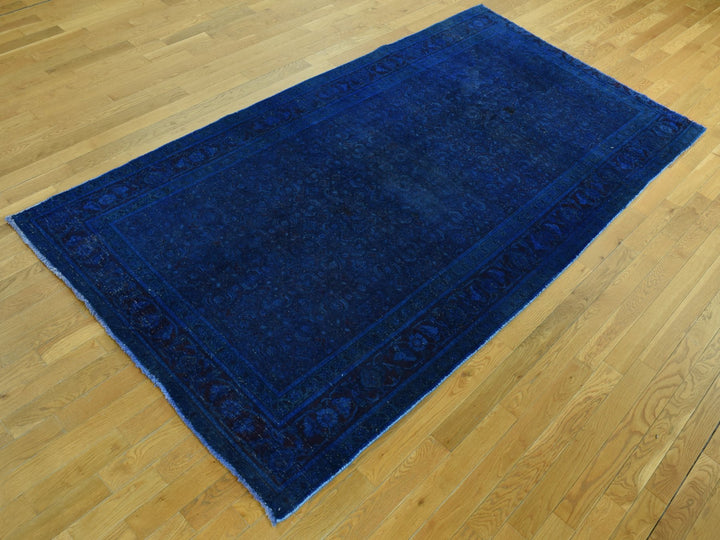 5'1" x 10'0" New Hand Knotted Blue Worn Wool Runner Oriental Rug - MOA10280860