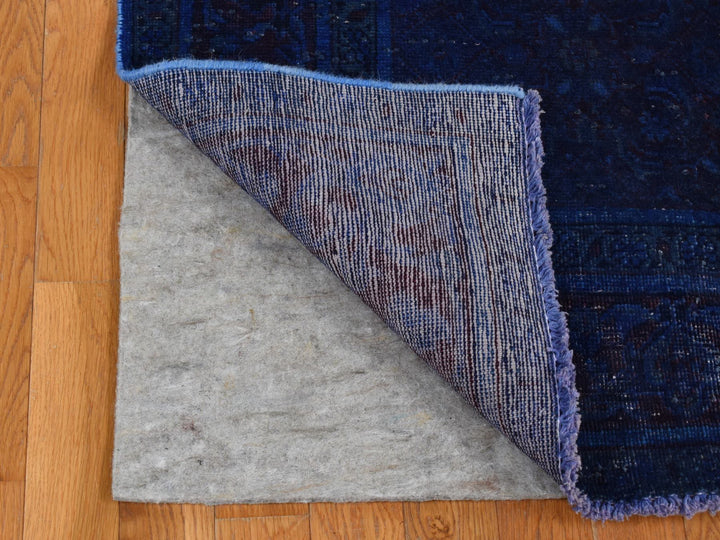 5'1" x 10'0" New Hand Knotted Blue Worn Wool Runner Oriental Rug - MOA10280860