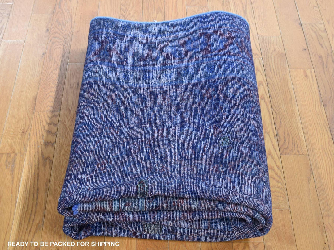 5'1" x 10'0" New Hand Knotted Blue Worn Wool Runner Oriental Rug - MOA10280860