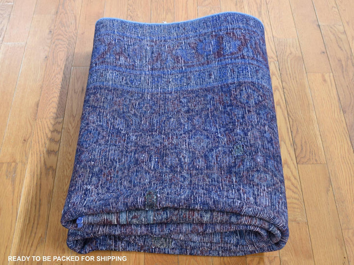 5'1" x 10'0" New Hand Knotted Blue Worn Wool Runner Oriental Rug - MOA10280860