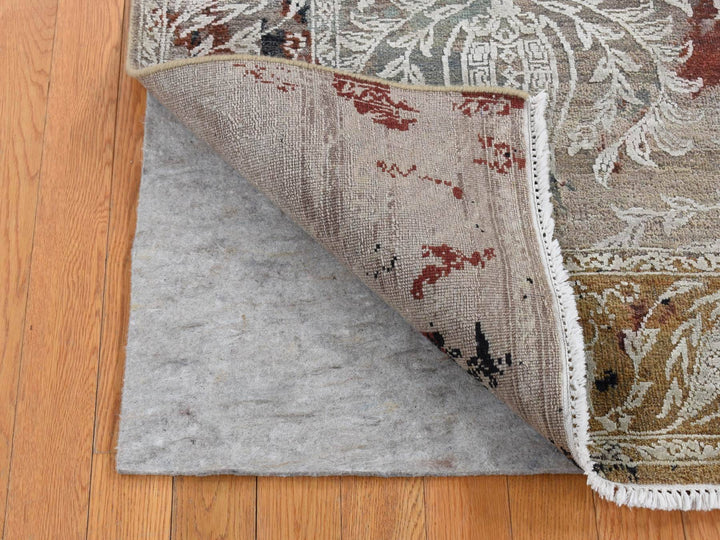 5'2" x 7'1" New Hand Knotted Grey Wool & Silk Rectangle Oriental Rug - MOA10280885