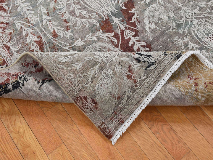 5'2" x 7'1" New Hand Knotted Grey Wool & Silk Rectangle Oriental Rug - MOA10280885