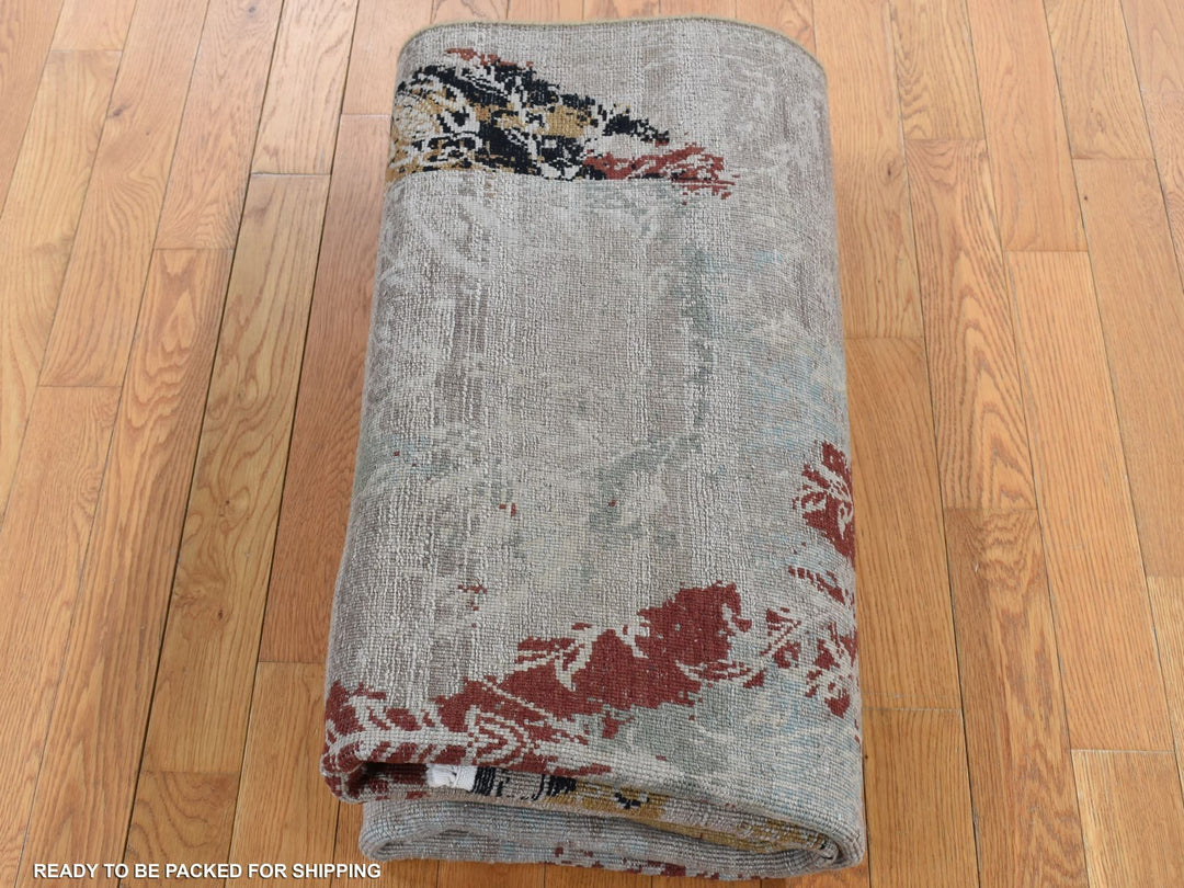 5'2" x 7'1" New Hand Knotted Grey Wool & Silk Rectangle Oriental Rug - MOA10280885