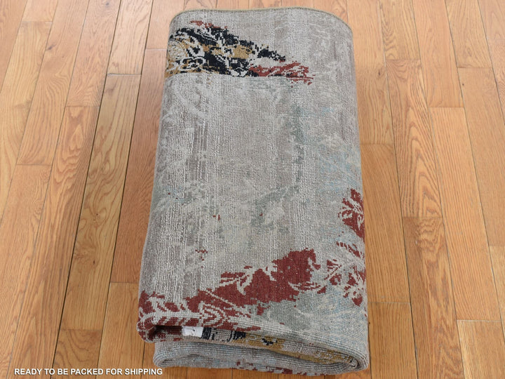 5'2" x 7'1" New Hand Knotted Grey Wool & Silk Rectangle Oriental Rug - MOA10280885