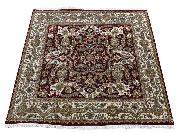 5'0" x 5'0" New Hand Knotted Red New Zealand Wool Square Oriental Rug - MOA10280887