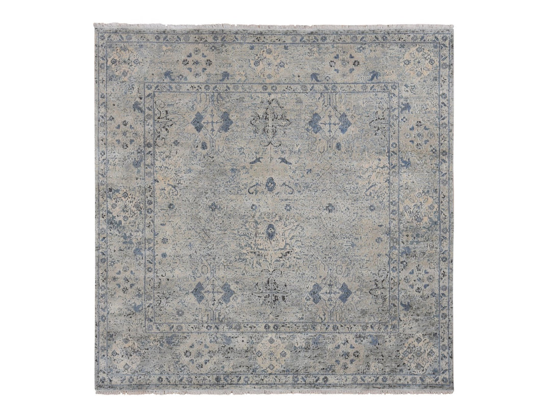 10'2" x 10'2" New Hand Knotted Blue Wool & Silk Square Oriental Rug - MOA10280892