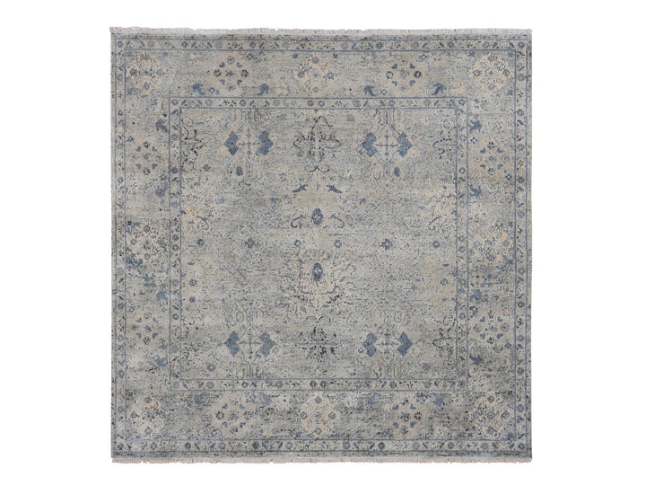 10'2" x 10'2" New Hand Knotted Blue Wool & Silk Square Oriental Rug - MOA10280892