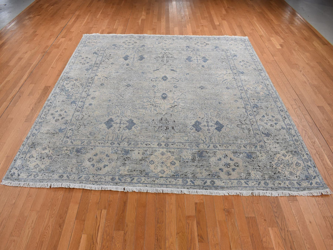 10'2" x 10'2" New Hand Knotted Blue Wool & Silk Square Oriental Rug - MOA10280892