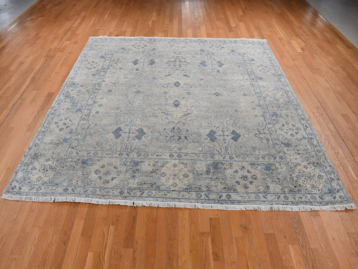 10'2" x 10'2" New Hand Knotted Blue Wool & Silk Square Oriental Rug - MOA10280892
