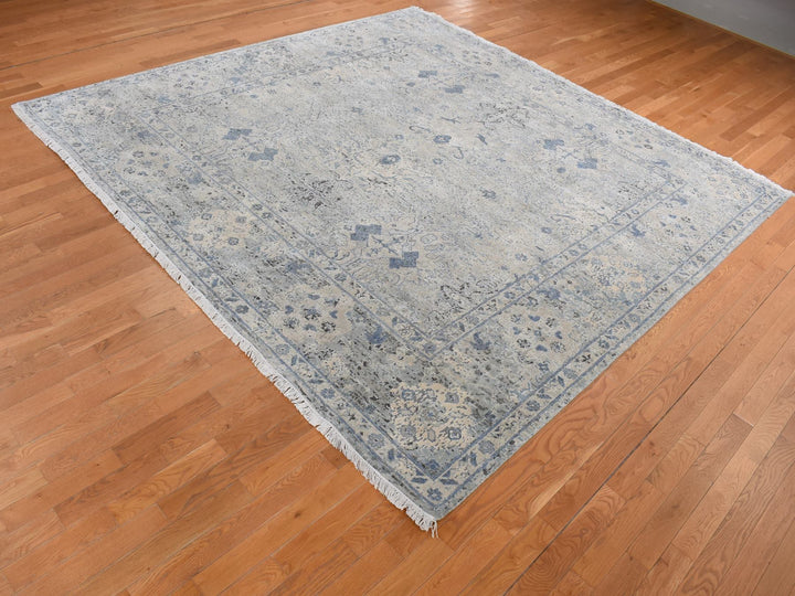 10'2" x 10'2" New Hand Knotted Blue Wool & Silk Square Oriental Rug - MOA10280892