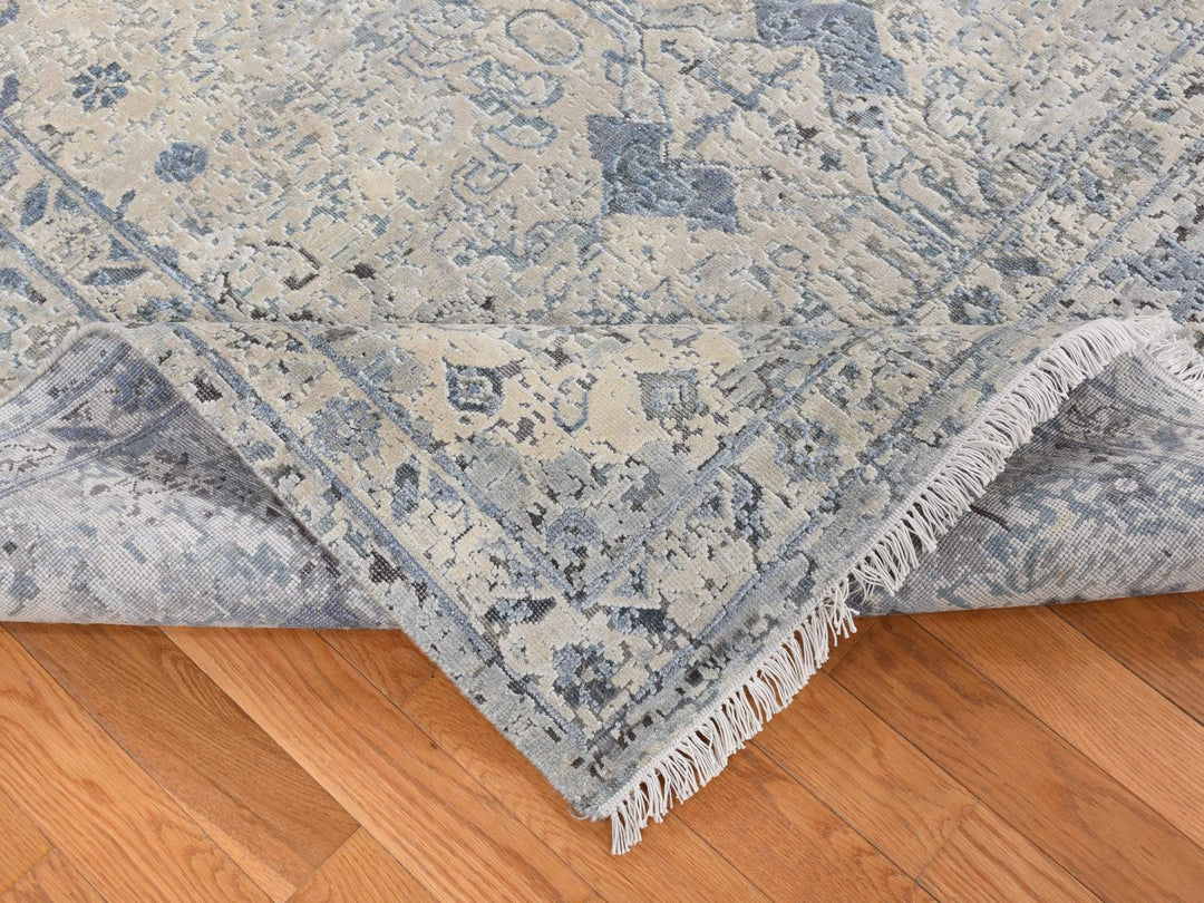 10'2" x 10'2" New Hand Knotted Blue Wool & Silk Square Oriental Rug - MOA10280892