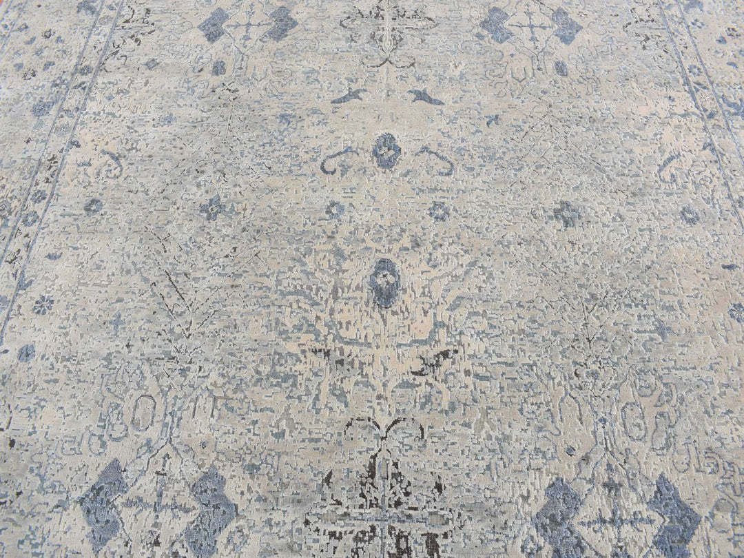 10'2" x 10'2" New Hand Knotted Blue Wool & Silk Square Oriental Rug - MOA10280892