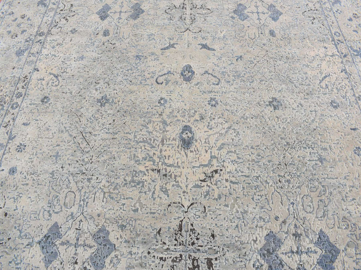 10'2" x 10'2" New Hand Knotted Blue Wool & Silk Square Oriental Rug - MOA10280892