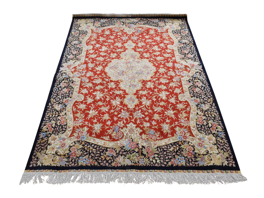 4'1" x 6'4" New Hand Knotted Red Silk Rectangle Oriental Rug - MOA10280893