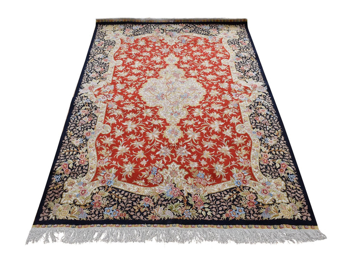 4'1" x 6'4" New Hand Knotted Red Silk Rectangle Oriental Rug - MOA10280893