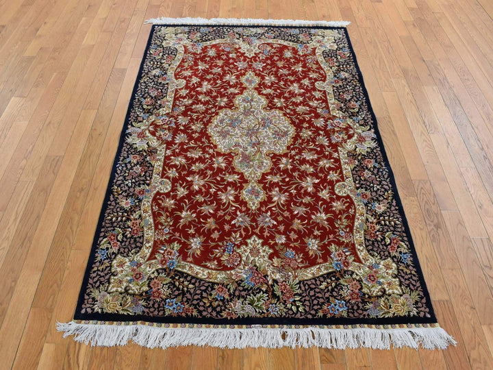 4'1" x 6'4" New Hand Knotted Red Silk Rectangle Oriental Rug - MOA10280893