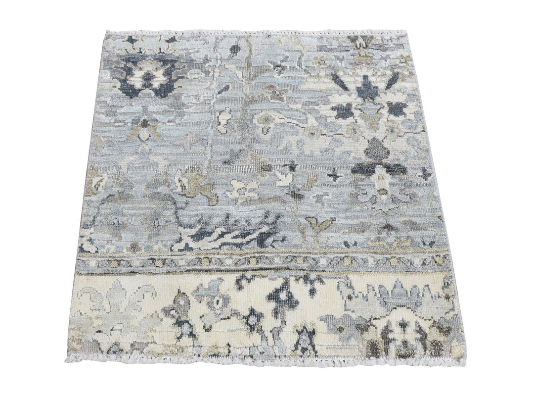 2'0" x 2'1" New Hand Knotted Grey Wool & Silk Square Oriental Rug - MOA10280907