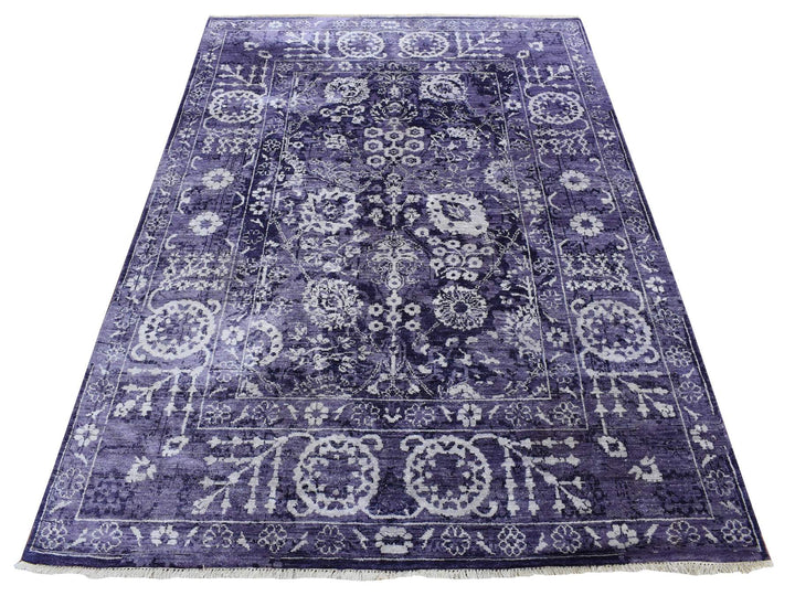 4'10" x 6'8" New Hand Knotted Purple Wool & Silk Rectangle Oriental Rug - MOA10280908