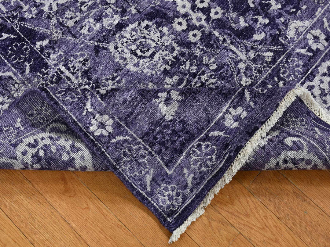 4'10" x 6'8" New Hand Knotted Purple Wool & Silk Rectangle Oriental Rug - MOA10280908