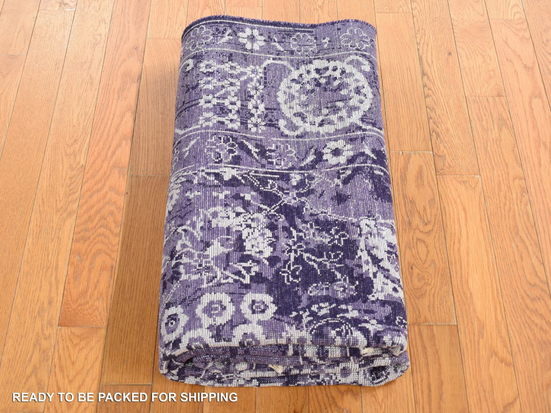 4'10" x 6'8" New Hand Knotted Purple Wool & Silk Rectangle Oriental Rug - MOA10280908