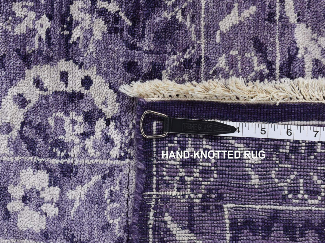4'10" x 6'8" New Hand Knotted Purple Wool & Silk Rectangle Oriental Rug - MOA10280908
