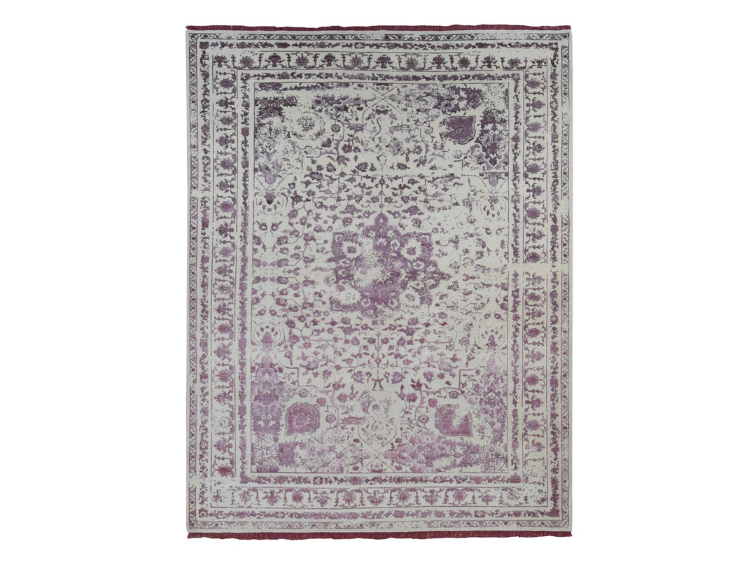 9'2" x 12'1" New Hand Knotted Ivory Wool & Silk Rectangle Oriental Rug - MOA10280910