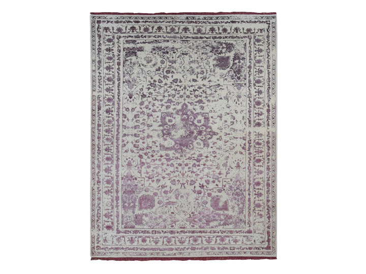 9'2" x 12'1" New Hand Knotted Ivory Wool & Silk Rectangle Oriental Rug - MOA10280910