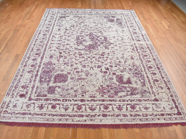 9'2" x 12'1" New Hand Knotted Ivory Wool & Silk Rectangle Oriental Rug - MOA10280910