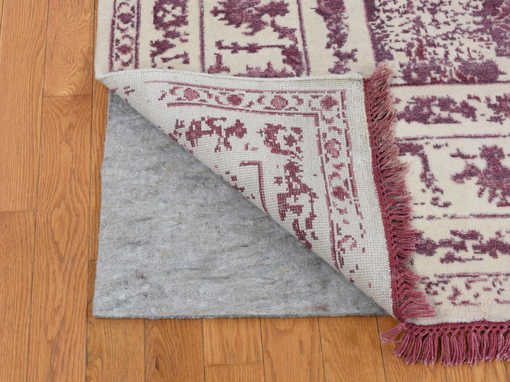 9'2" x 12'1" New Hand Knotted Ivory Wool & Silk Rectangle Oriental Rug - MOA10280910