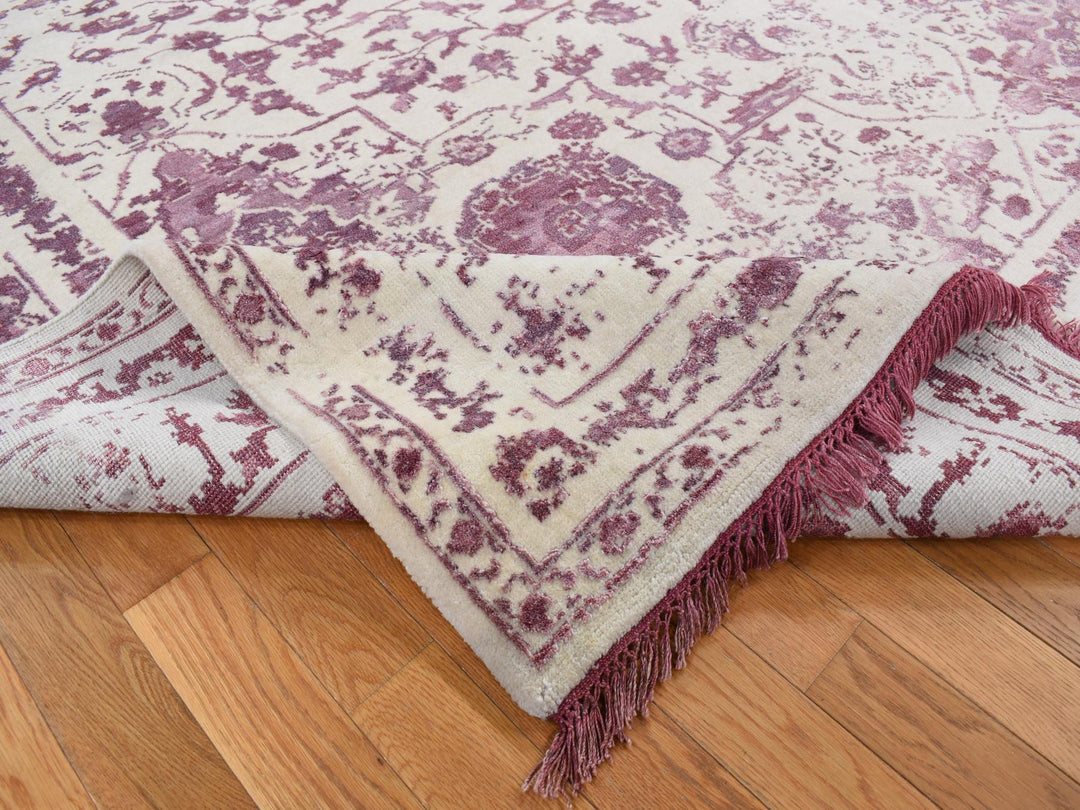 9'2" x 12'1" New Hand Knotted Ivory Wool & Silk Rectangle Oriental Rug - MOA10280910