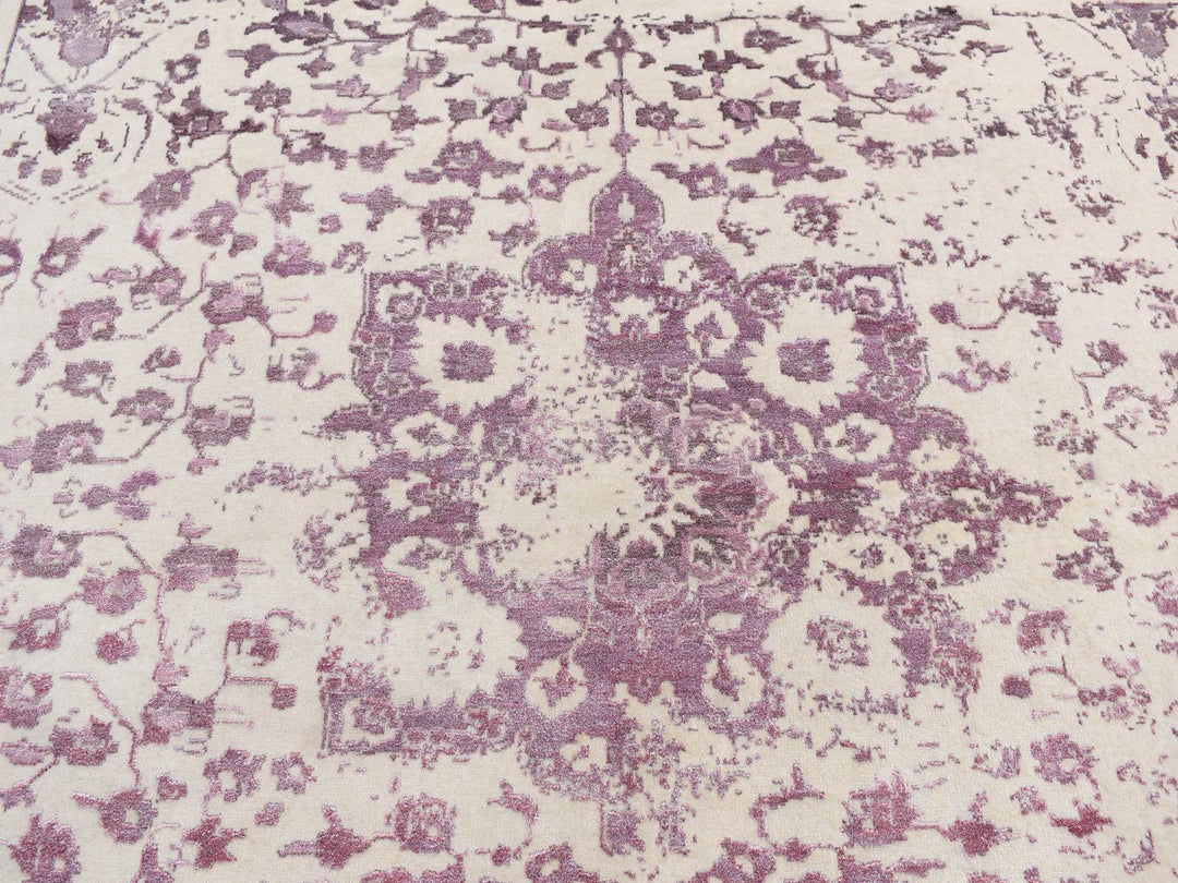 9'2" x 12'1" New Hand Knotted Ivory Wool & Silk Rectangle Oriental Rug - MOA10280910