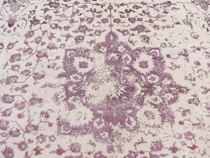 9'2" x 12'1" New Hand Knotted Ivory Wool & Silk Rectangle Oriental Rug - MOA10280910