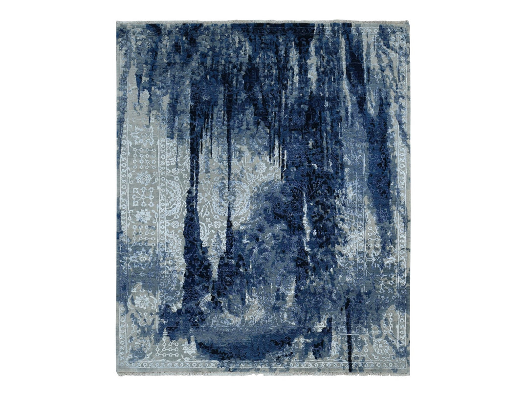 8'0" x 9'9" New Hand Knotted Grey Wool & Silk Rectangle Oriental Rug - MOA10280912