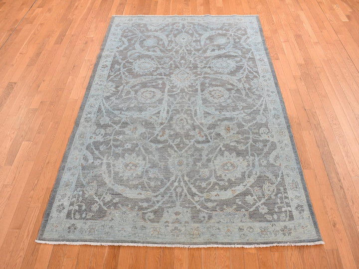 5'9" x 9'0" New Hand Knotted Blue Wool Rectangle Oriental Rug - MOA10280917