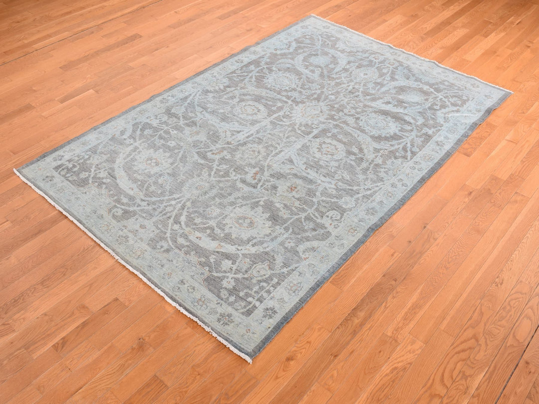 5'9" x 9'0" New Hand Knotted Blue Wool Rectangle Oriental Rug - MOA10280917