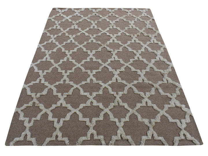 5'0" x 7'0" New Hand Knotted Brown Wool Rectangle Oriental Rug - MOA10280921